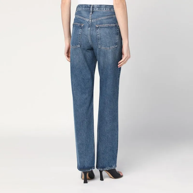 Blue jeans with a faded effect in blended regenerated denim sold by Lord & Taylor product image thumbnail 2