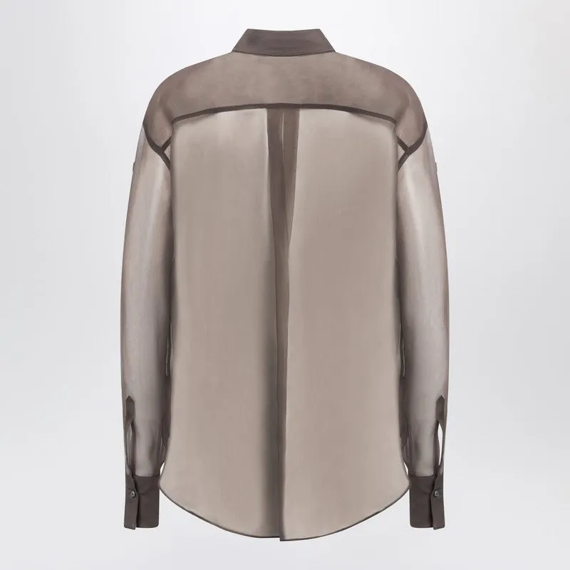 Brown shirt with Flora Appliqué in silk sold by Lord & Taylor product image thumbnail 2