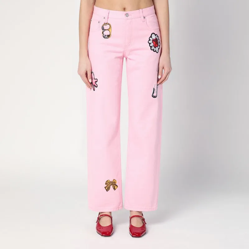 Pink jeans with prints sold by Lord & Taylor