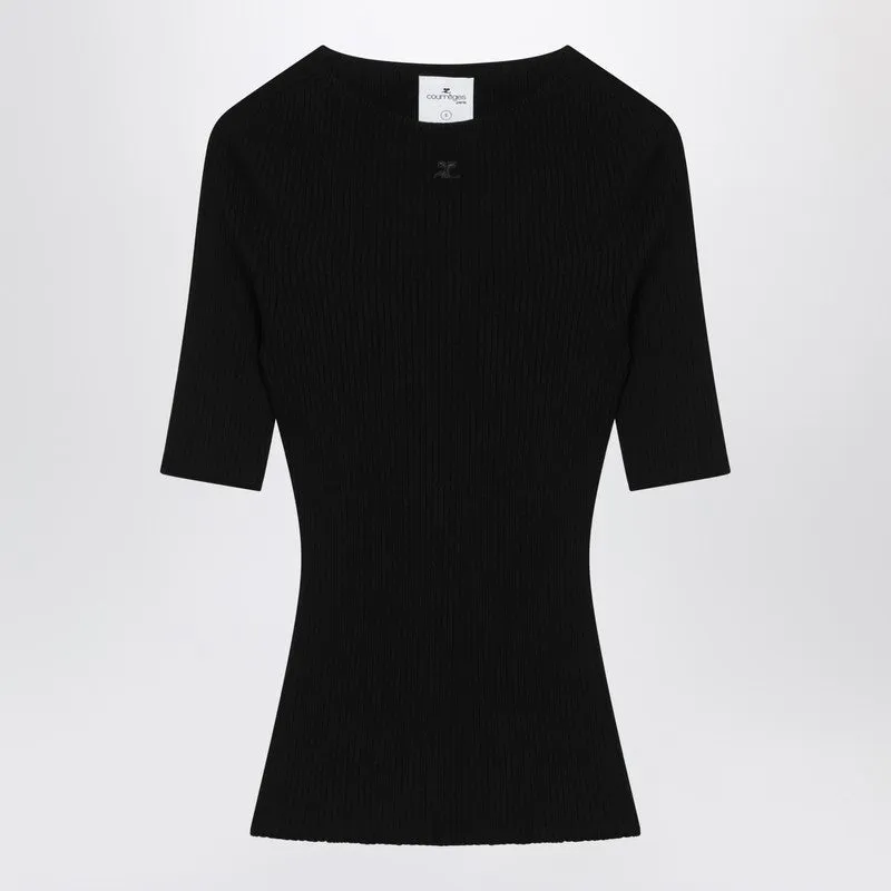 Courrèges Black ribbed sweater in cotton and wool made by Courreges