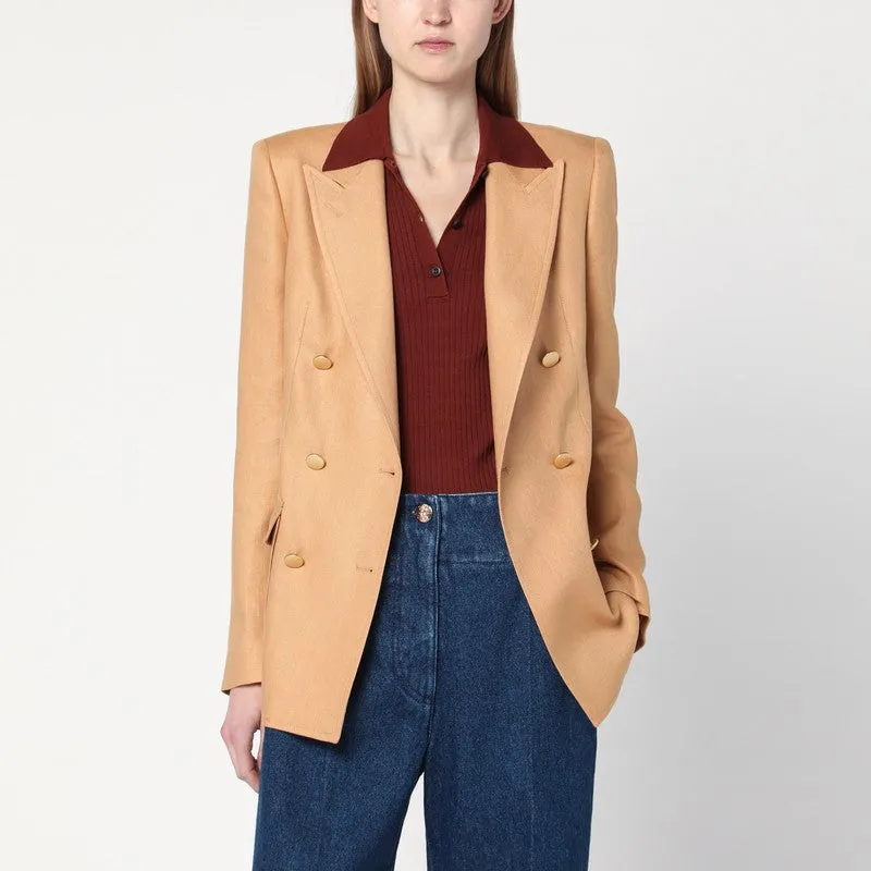 Caramel-coloured double-breasted linen jacket sold by Lord & Taylor