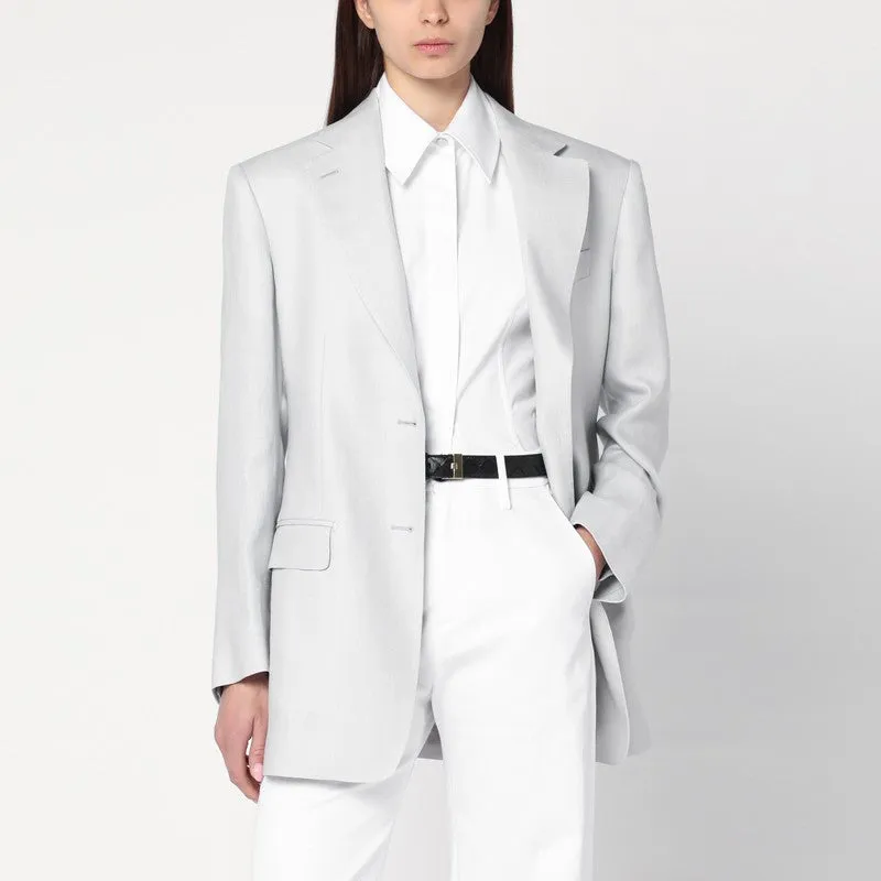 Light grey single-breasted linen jacket sold by Lord & Taylor