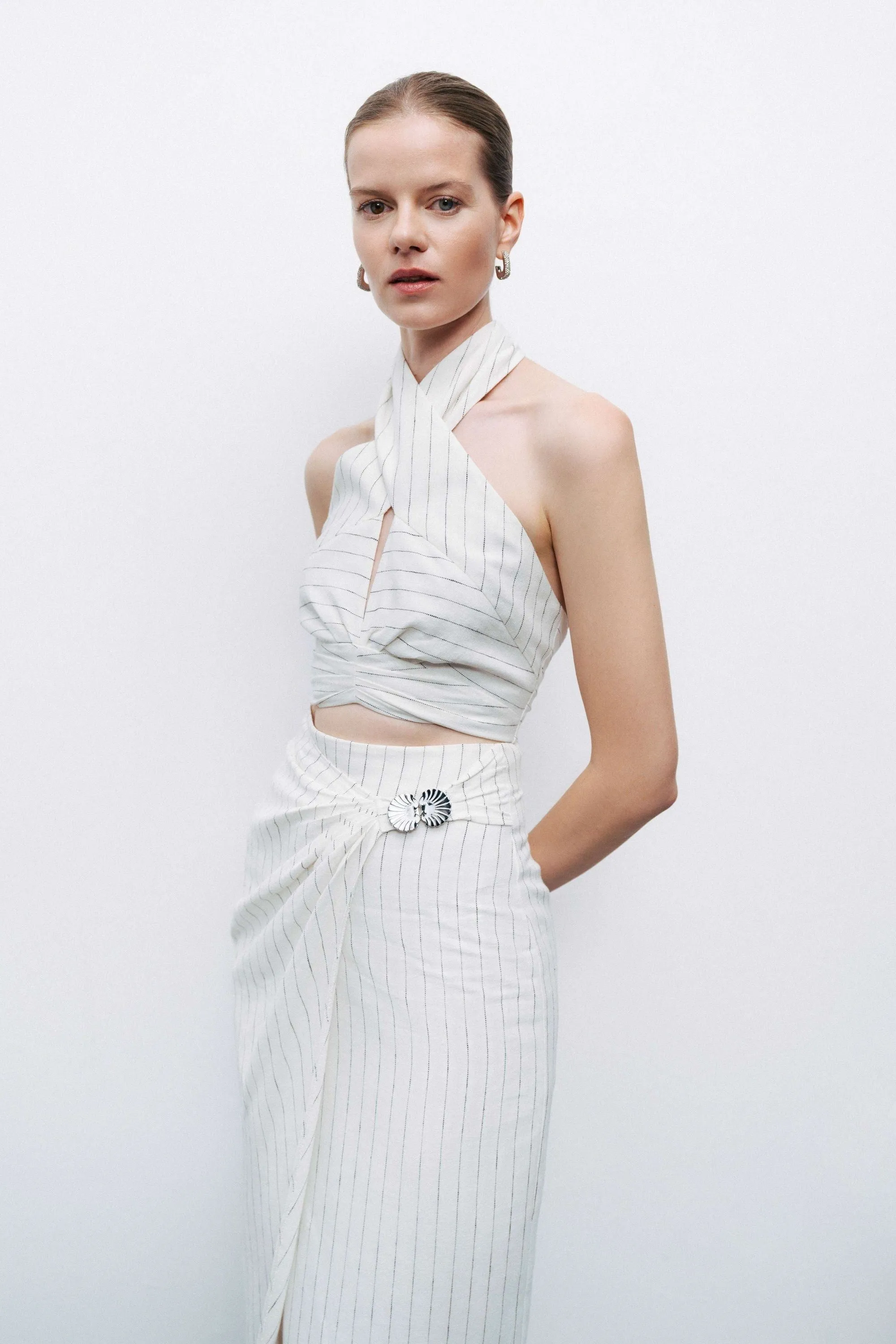 Striped Linen Blend Midi Skirt with Metal Accessories sold by Lord & Taylor product image thumbnail 3