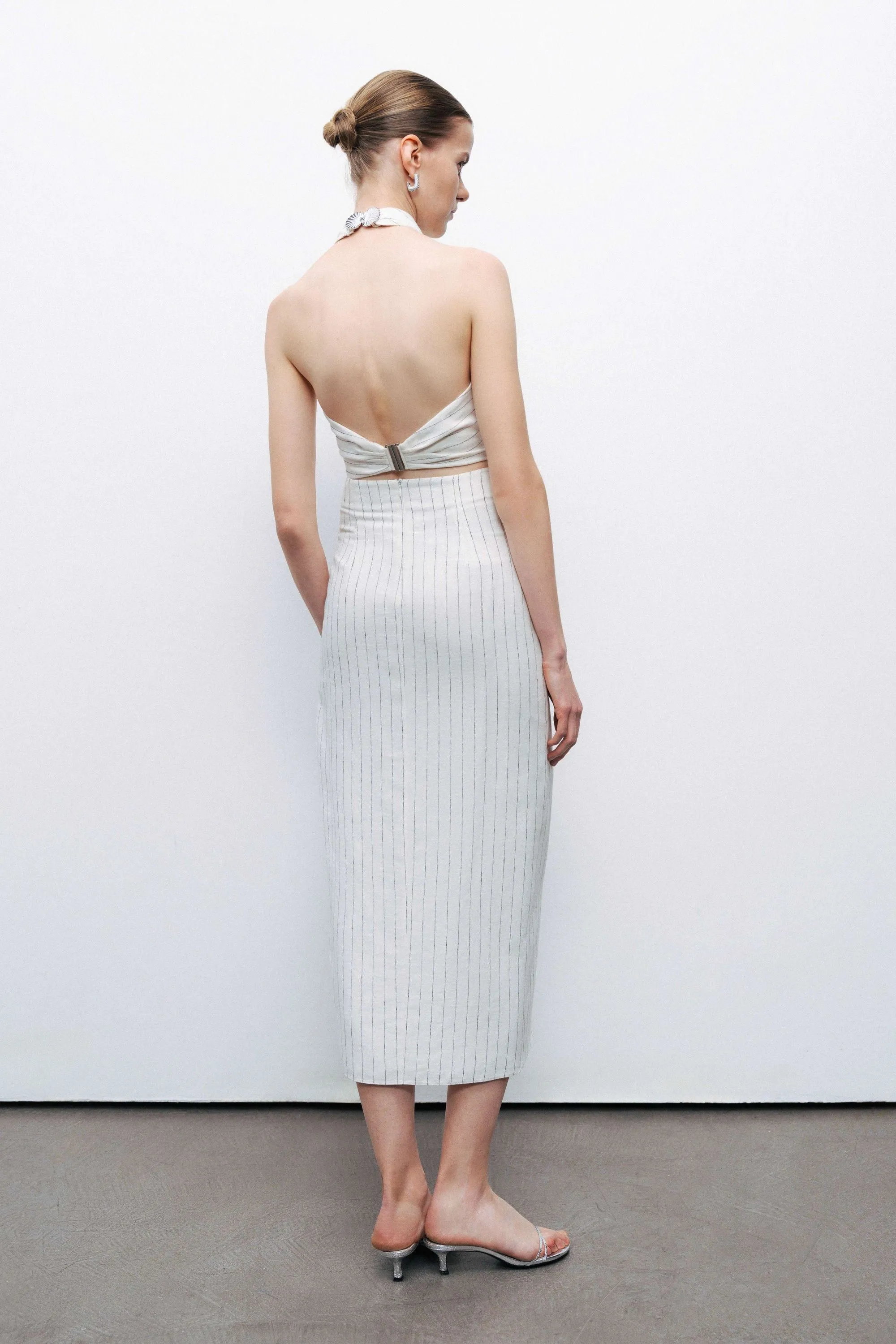 Striped Linen Blend Midi Skirt with Metal Accessories sold by Lord & Taylor product image thumbnail 4