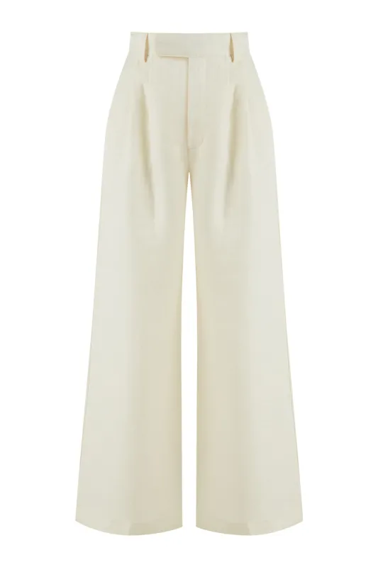 Ecru Wide-Leg Linen Pants sold by Lord & Taylor