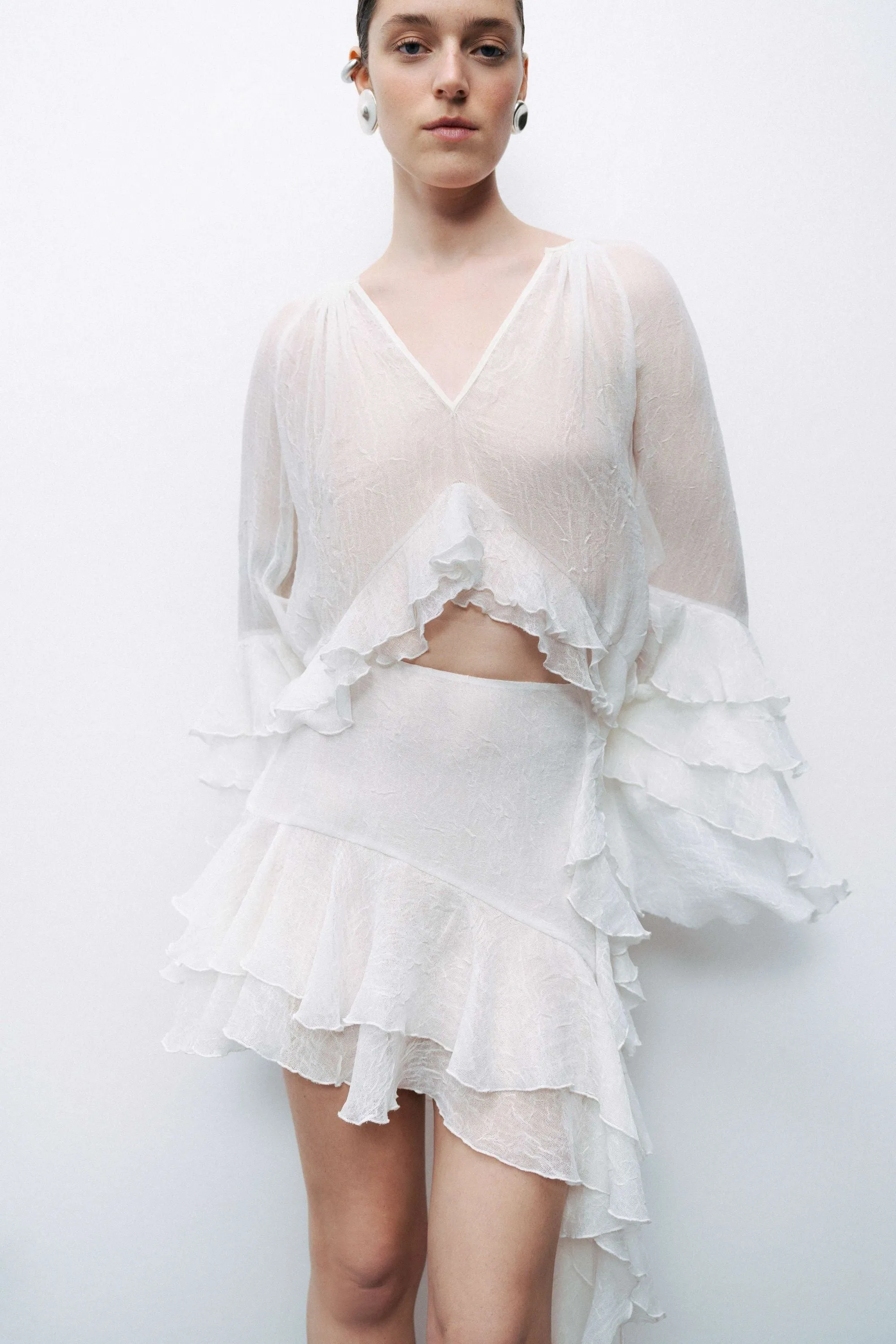 Ecru Ruffled Detail Asymmetric Mini Skirt sold by Lord & Taylor product image thumbnail 2