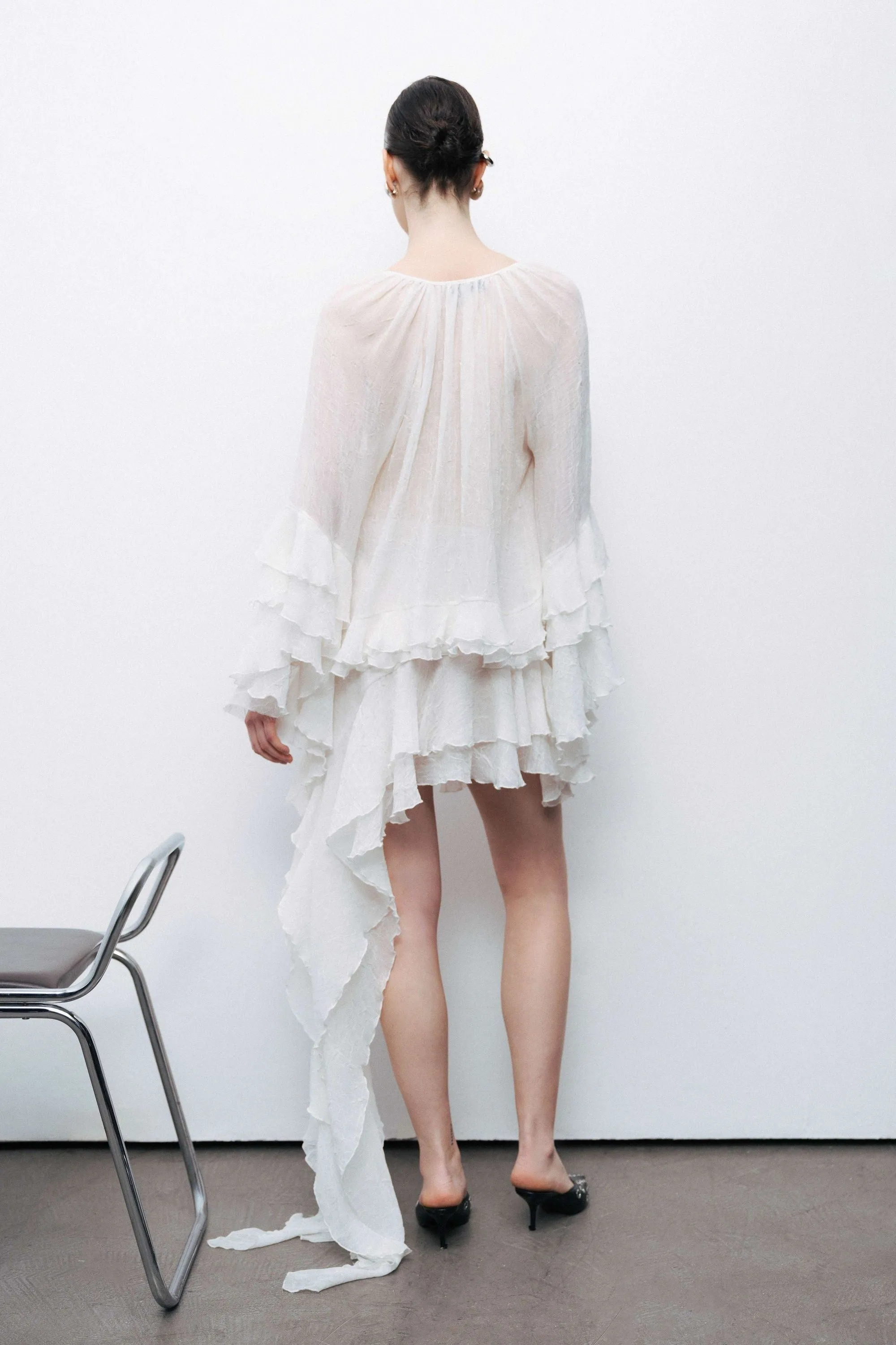 Ecru Ruffled Detail Asymmetric Mini Skirt sold by Lord & Taylor product image thumbnail 3