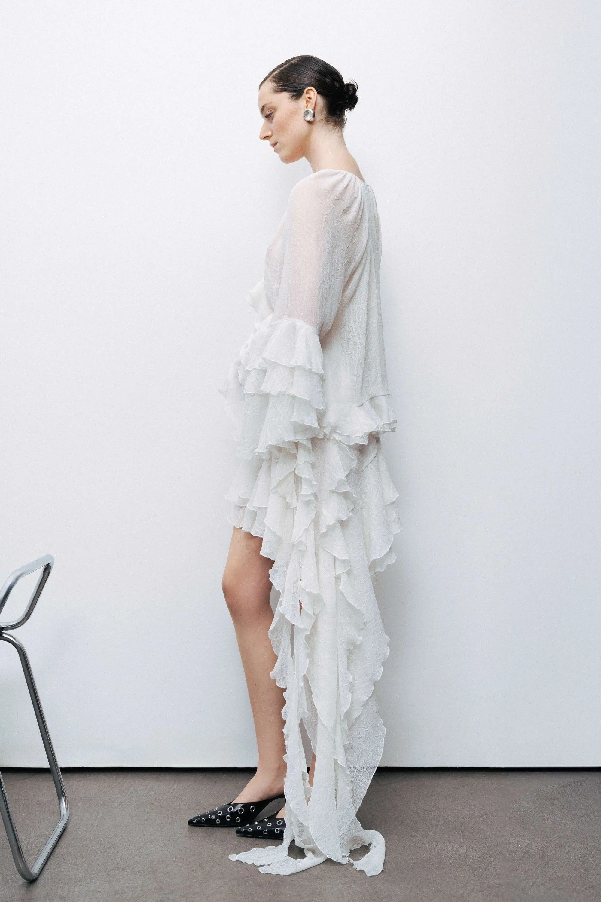 Ecru Ruffled Detail Asymmetric Mini Skirt sold by Lord & Taylor product image thumbnail 5