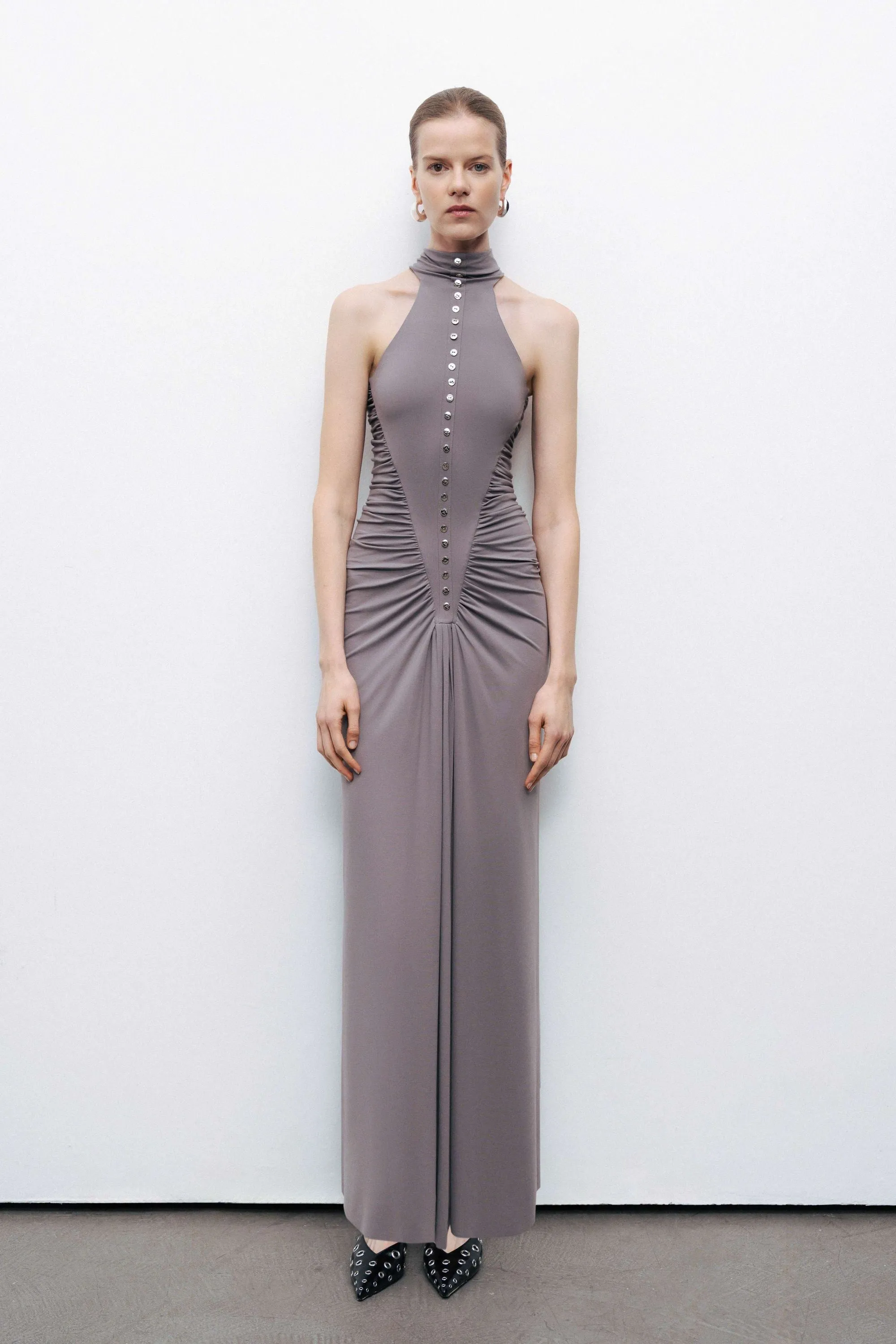 Mink Halter Neck Maxi Dress with Drape Details sold by Lord & Taylor