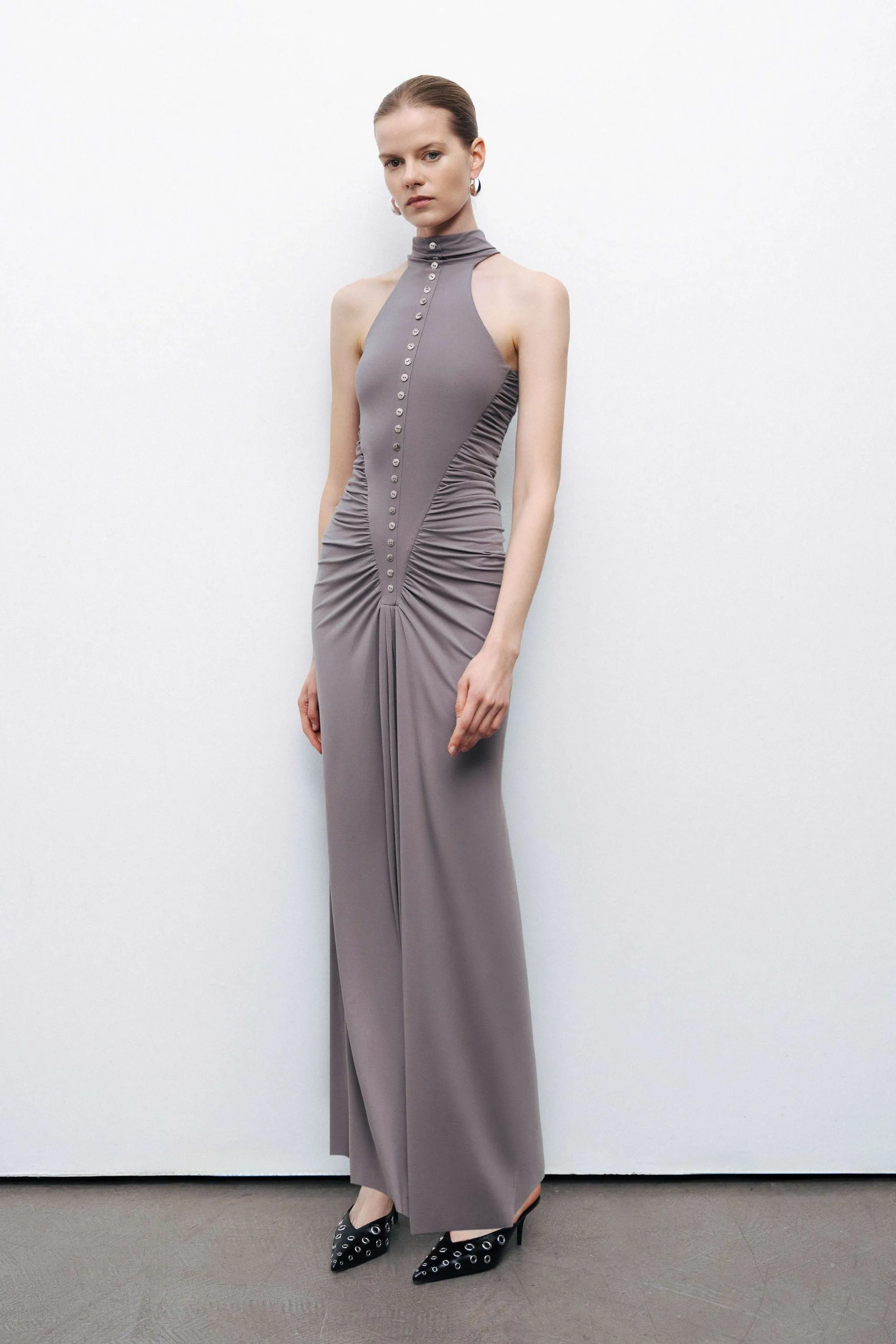 Mink Halter Neck Maxi Dress with Drape Details sold by Lord & Taylor product image thumbnail 2