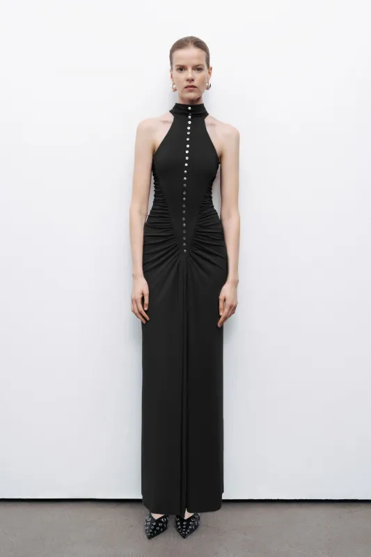 Black Halter Neck Maxi Dress with Drape Details sold by Lord & Taylor