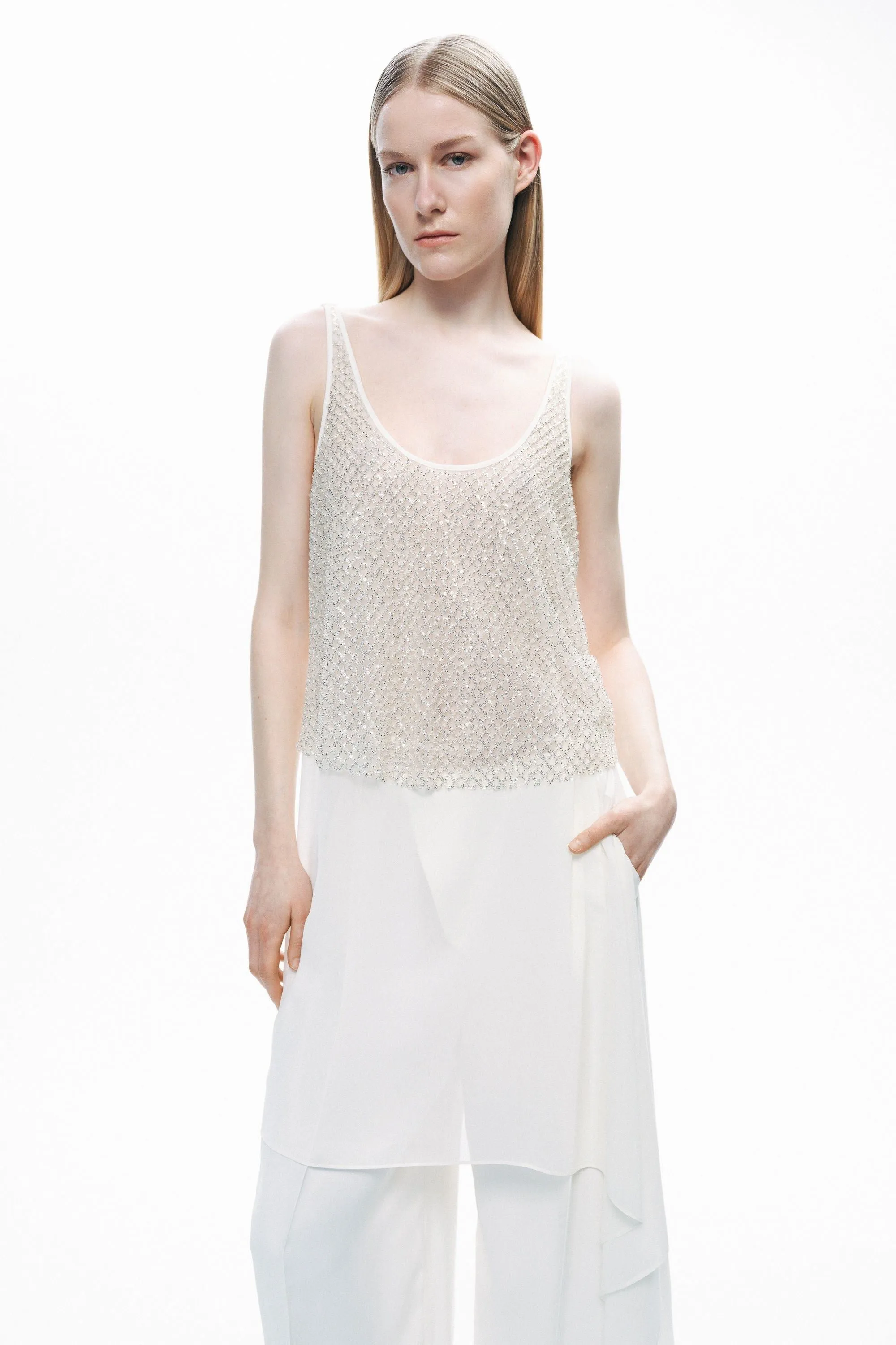 Ecru Open Back Crystal Stone Detailed Blouse sold by Lord & Taylor product image thumbnail 2