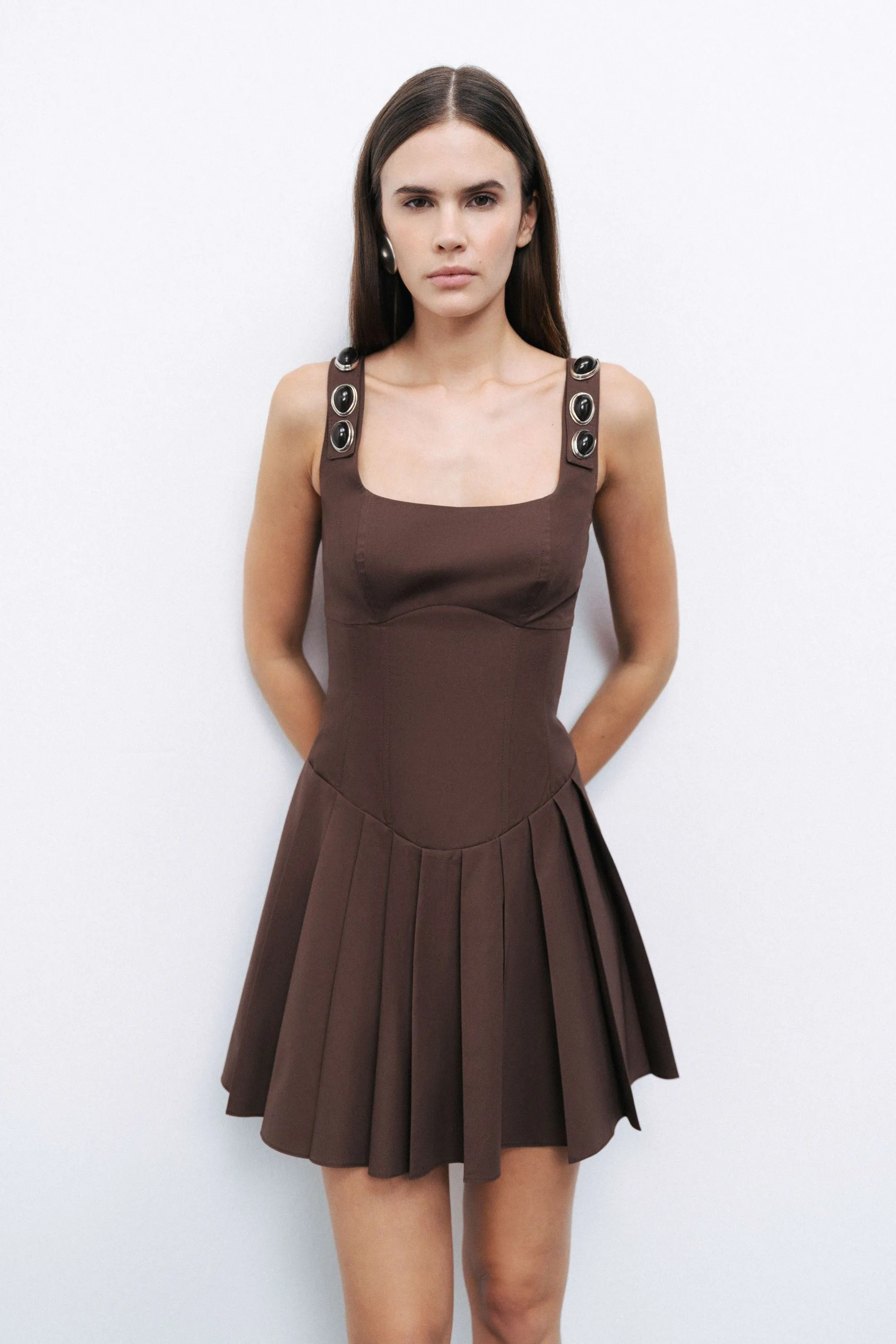 Coffee Accesory Detailed Corset Look Mini Dress sold by Lord & Taylor product image thumbnail 2