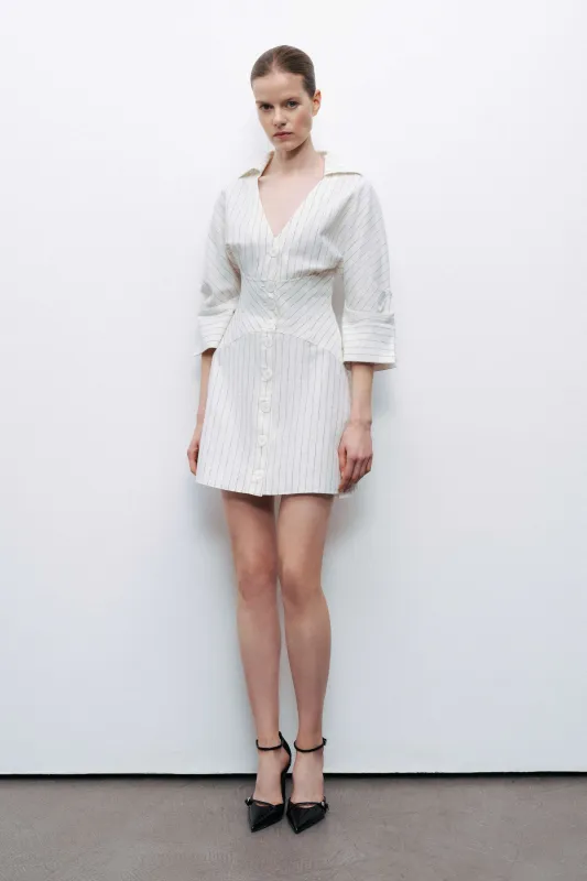 Corset-Inspired Linen Blend Striped Shirt Dress sold by Lord & Taylor