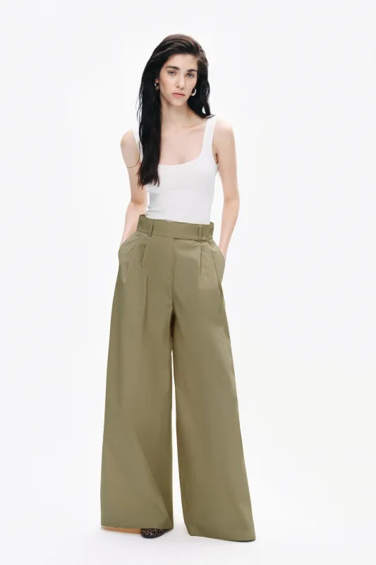 Khaki High Waist Double Pleated Trousers sold by Lord & Taylor