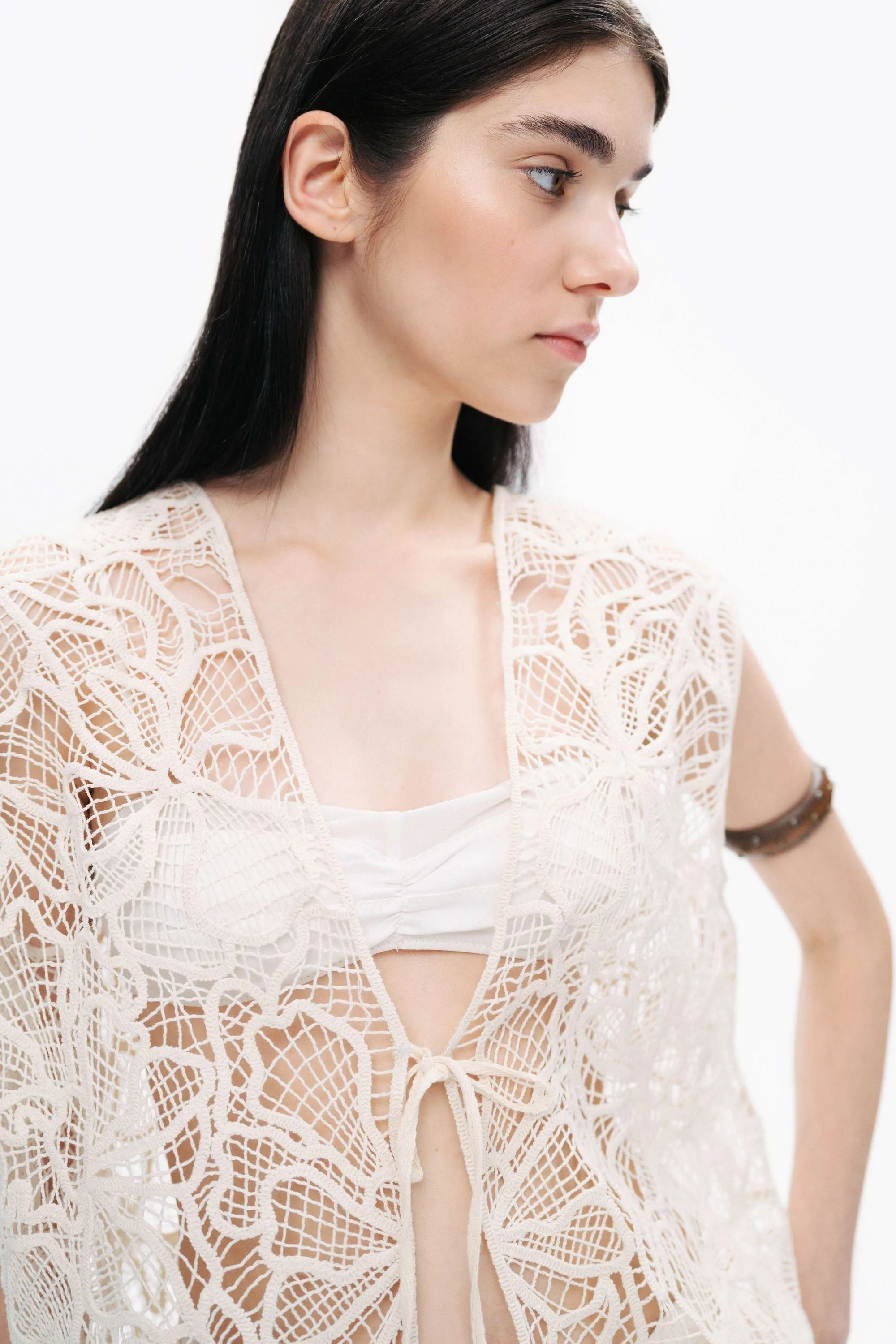 Ecru Floral Embroidered Detailed Vest sold by Lord & Taylor product image thumbnail 5