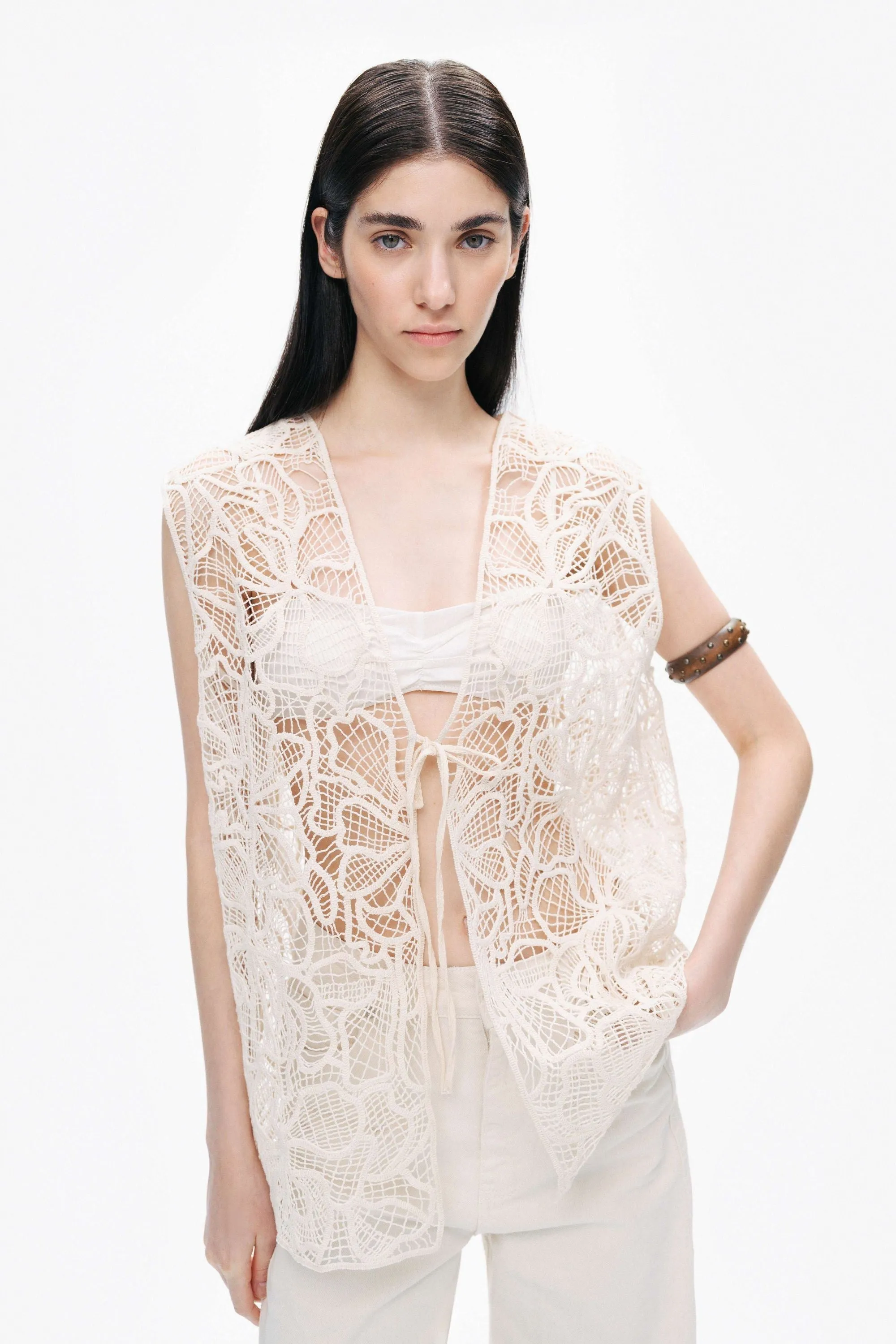 Ecru Floral Embroidered Detailed Vest sold by Lord & Taylor product image thumbnail 3