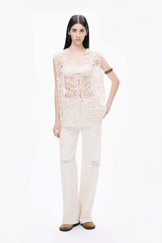 Ecru Floral Embroidered Detailed Vest sold by Lord & Taylor