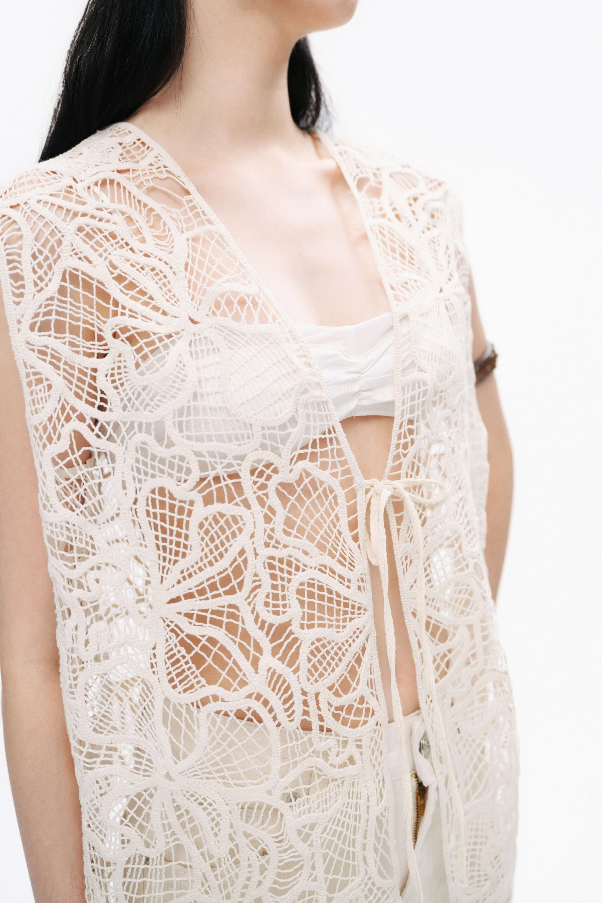 Ecru Floral Embroidered Detailed Vest sold by Lord & Taylor product image thumbnail 4