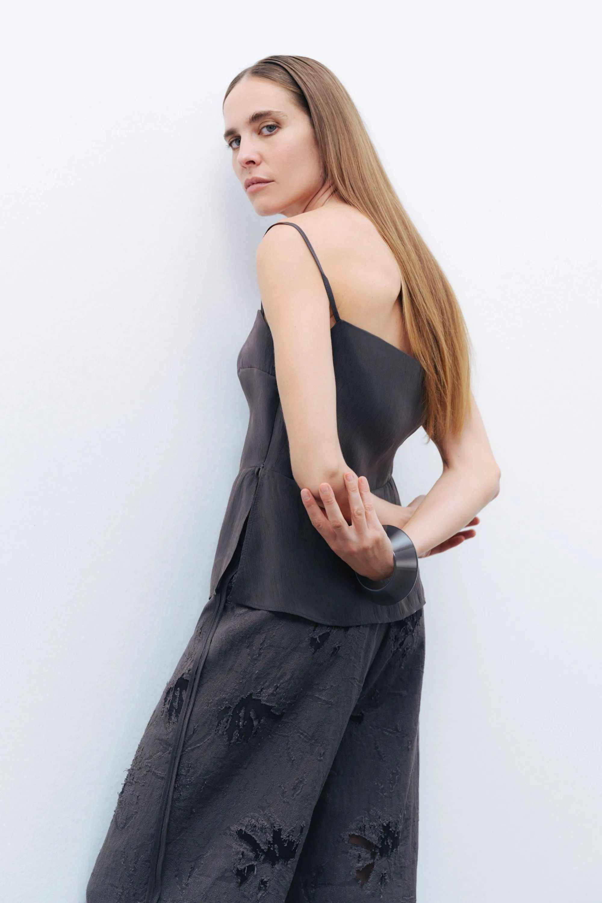 Anthracite Slit Strap Draped Blouse sold by Lord & Taylor product image thumbnail 5