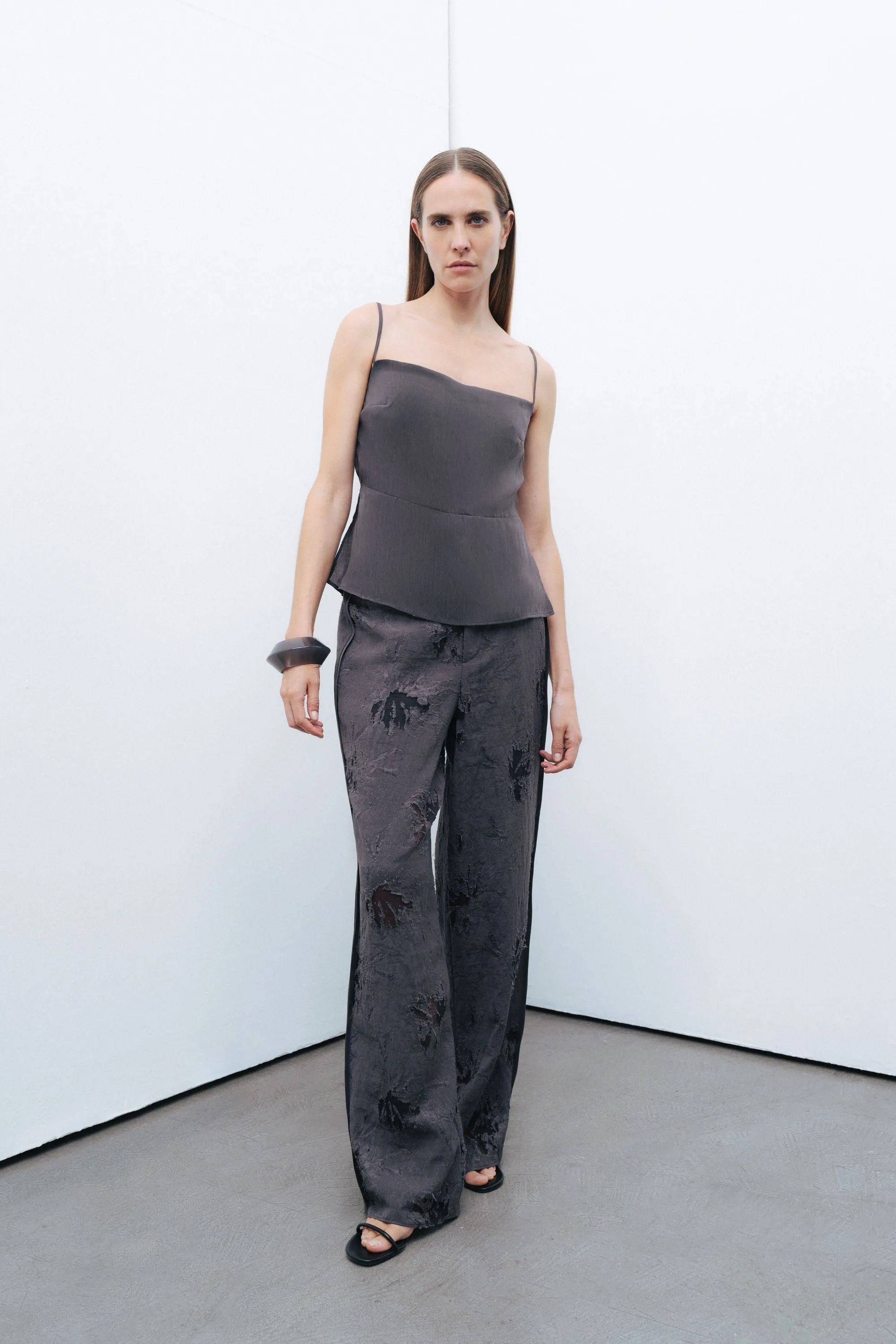 Anthracite Slit Strap Draped Blouse sold by Lord & Taylor