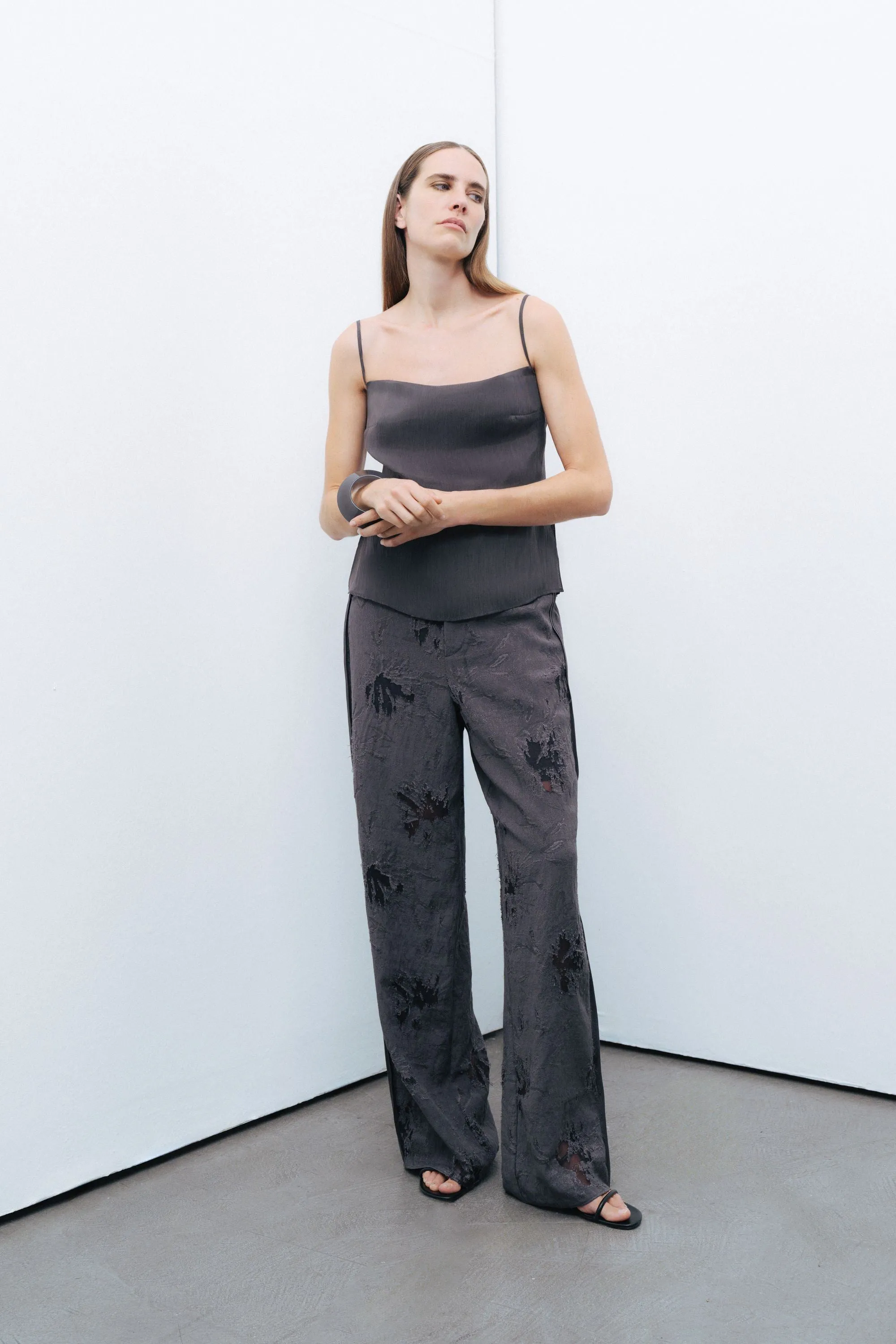 Anthracite Slit Strap Draped Blouse sold by Lord & Taylor product image thumbnail 2