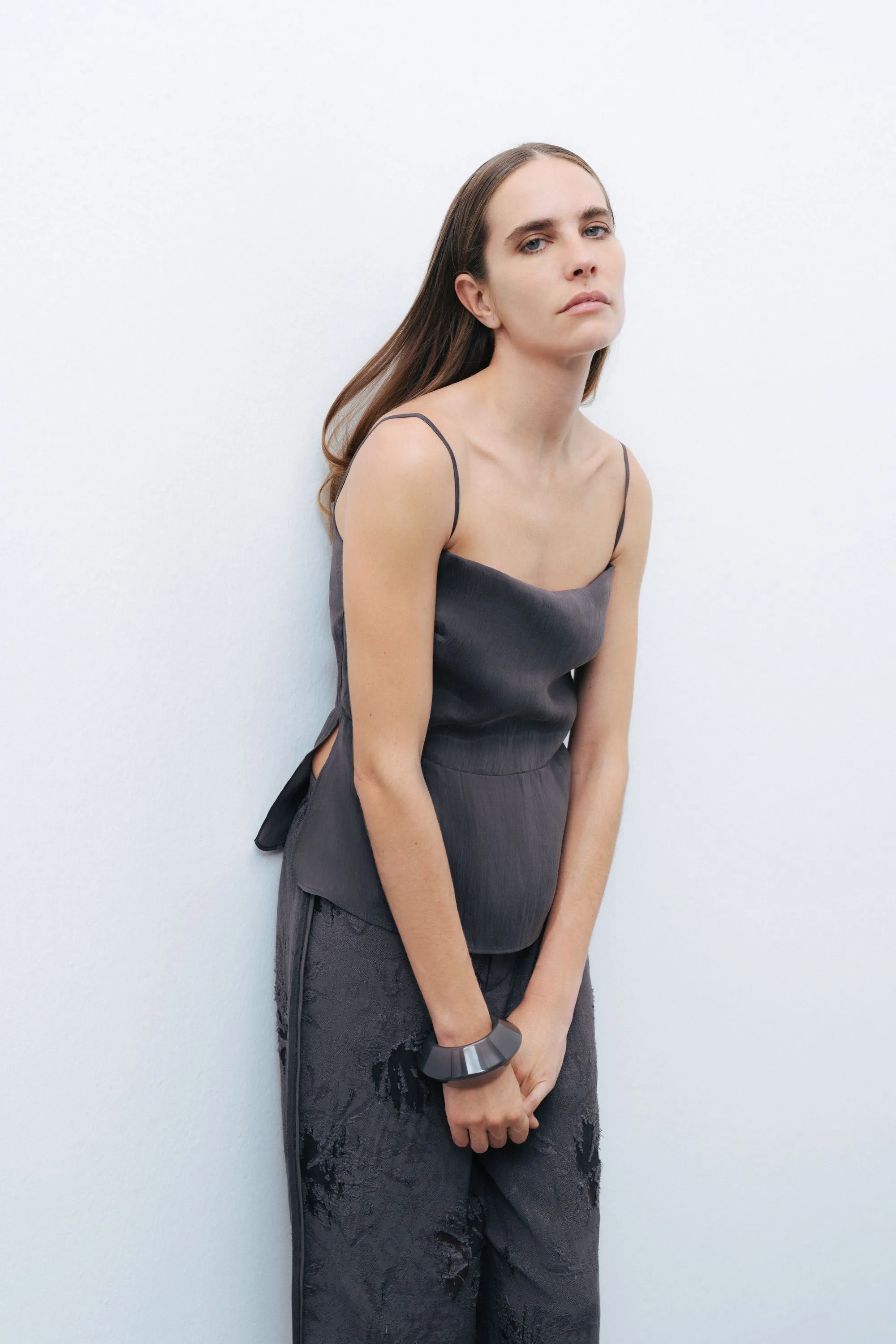 Anthracite Slit Strap Draped Blouse sold by Lord & Taylor product image thumbnail 4