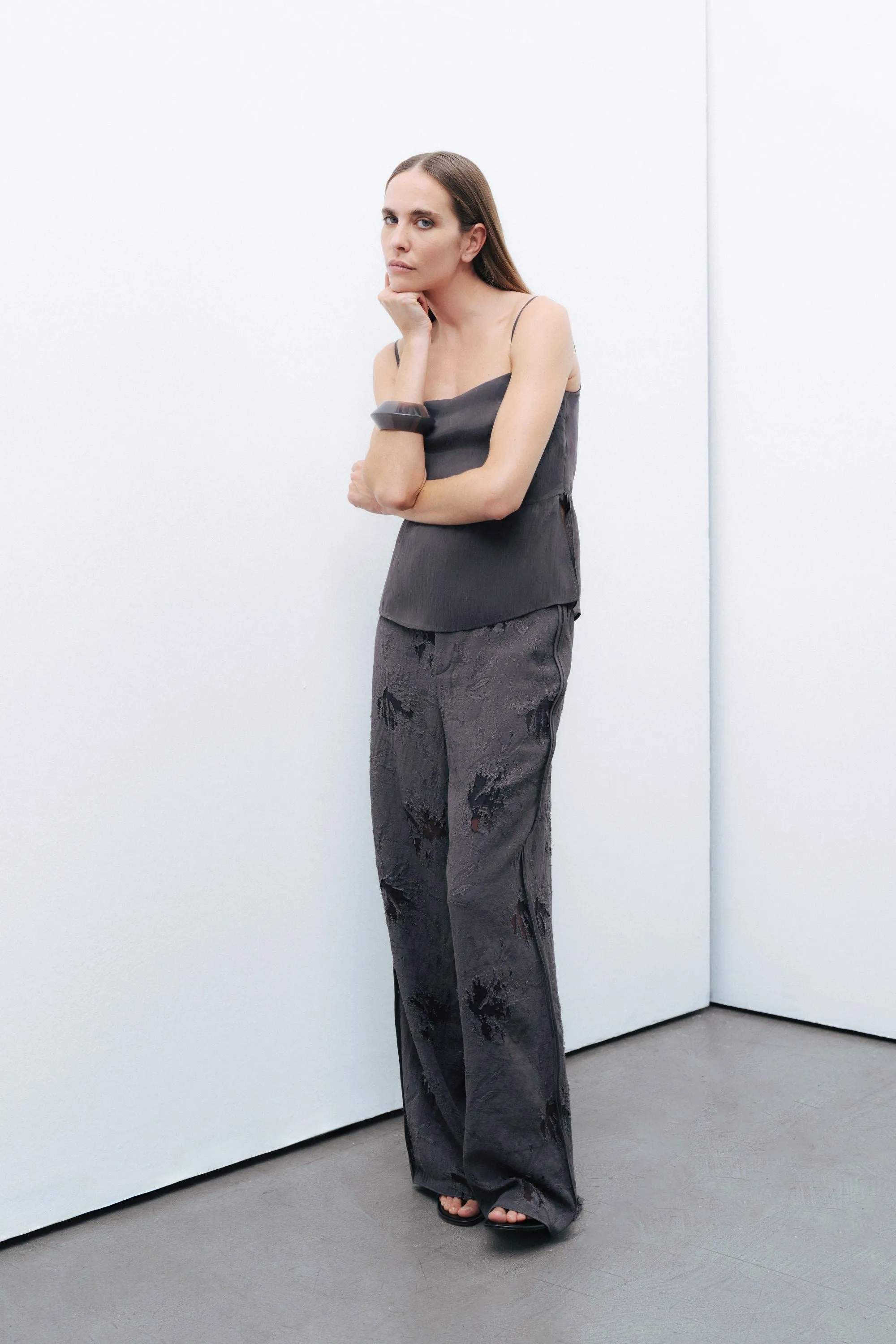 Anthracite Slit Strap Draped Blouse sold by Lord & Taylor product image thumbnail 3