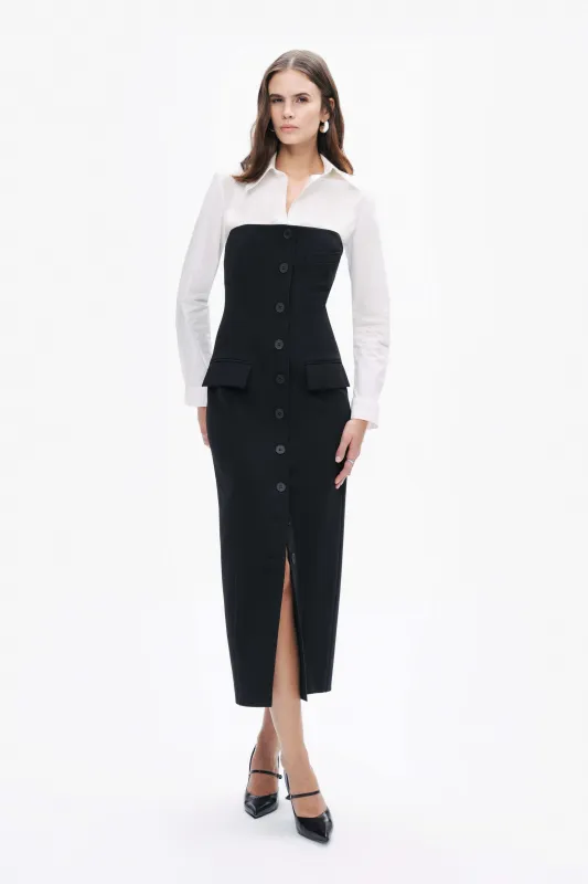 Black and White Shirt Detail Midi Dress sold by Lord & Taylor