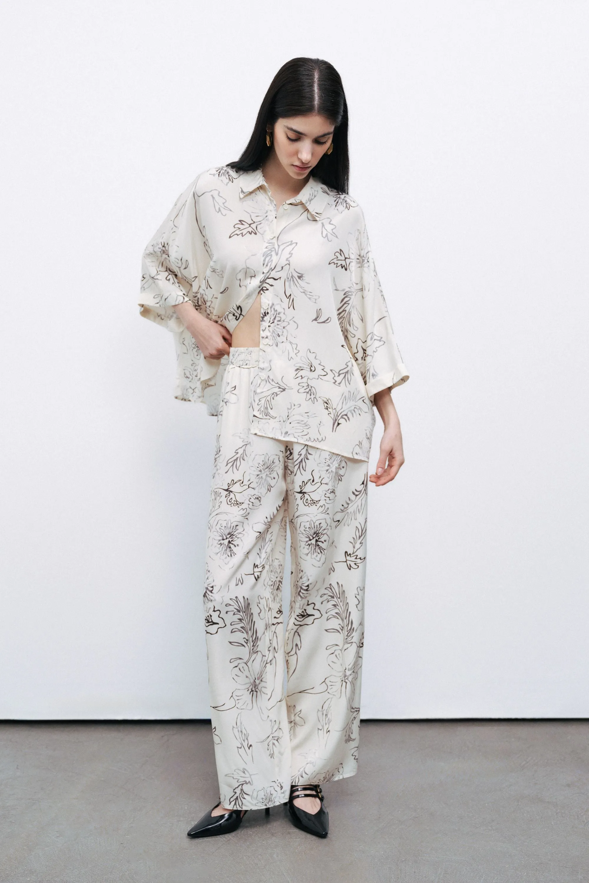 Ecru Flowy Floral Patterned Shirt sold by Lord & Taylor product image thumbnail 3