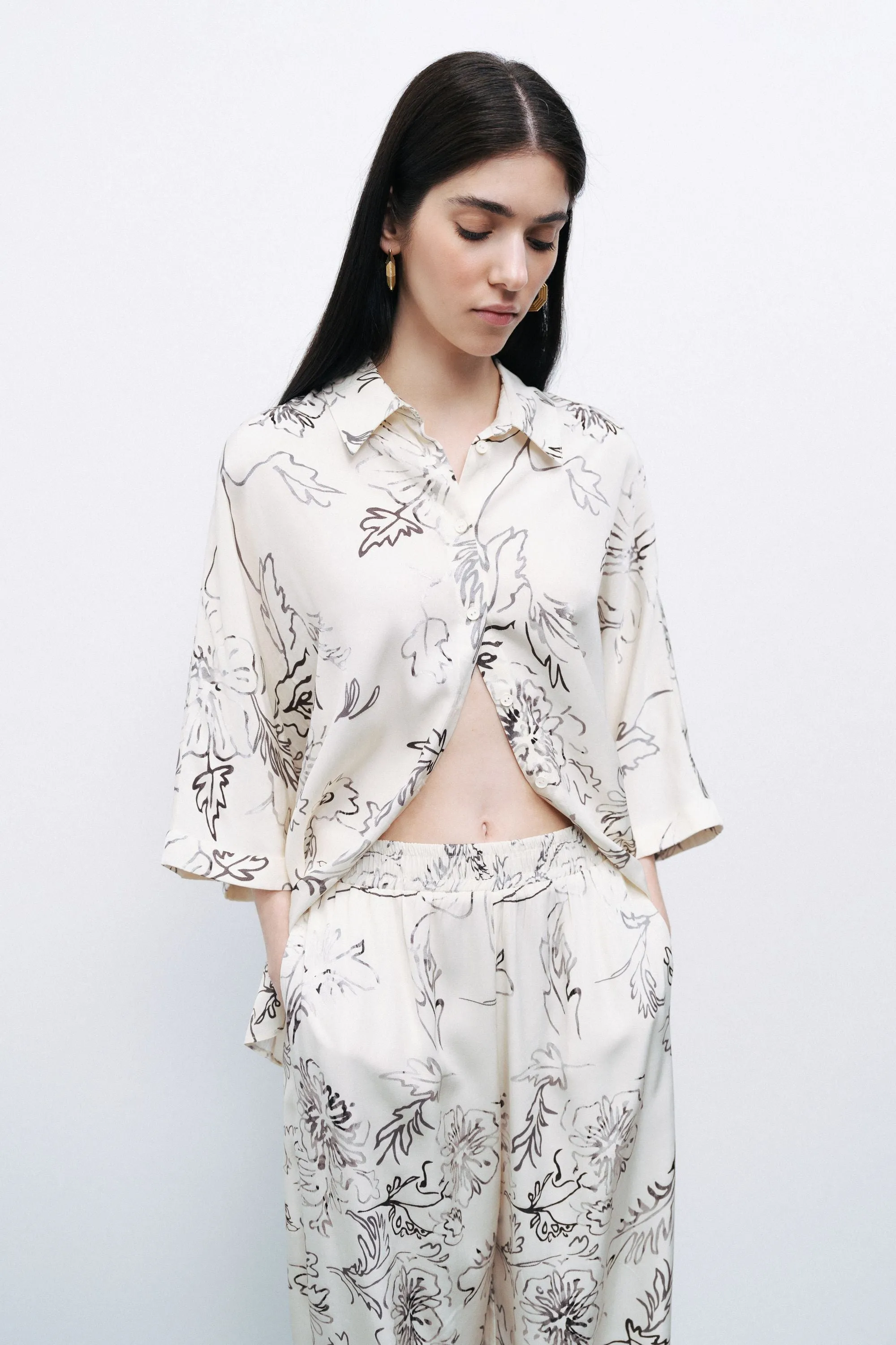 Ecru Flowy Floral Patterned Shirt sold by Lord & Taylor product image thumbnail 5