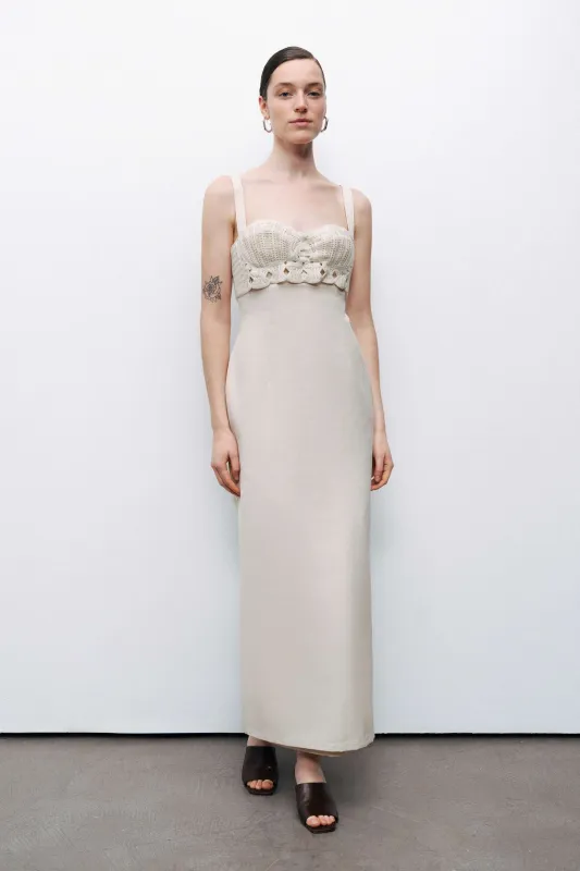 Ecru Linen Brode Detailed Sweetheart Maxi Dress sold by Lord & Taylor