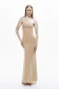 Gold Strapless Maxi Dress with Glove Accessory sold by Lord & Taylor