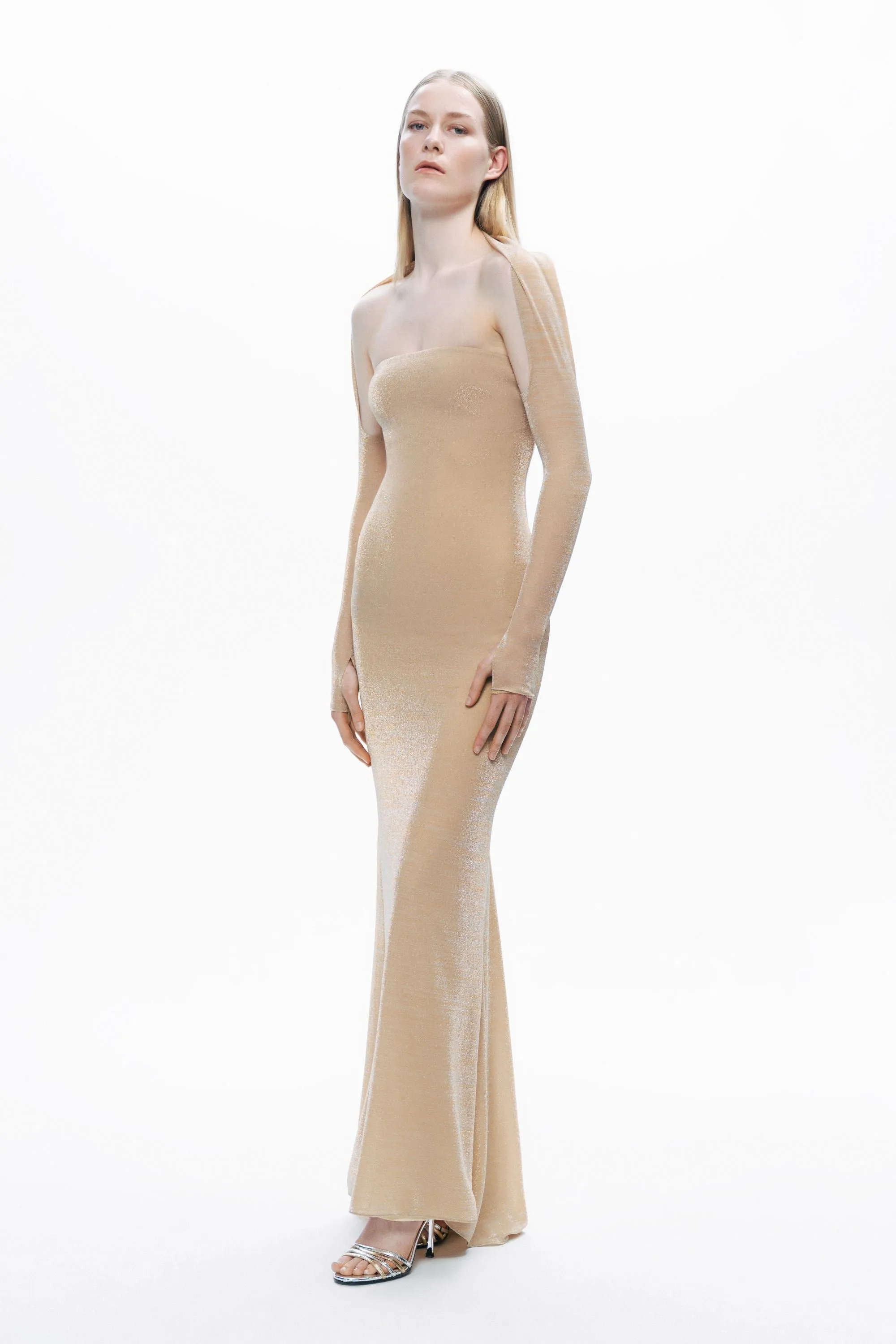 Gold Strapless Maxi Dress with Glove Accessory sold by Lord & Taylor product image thumbnail 4