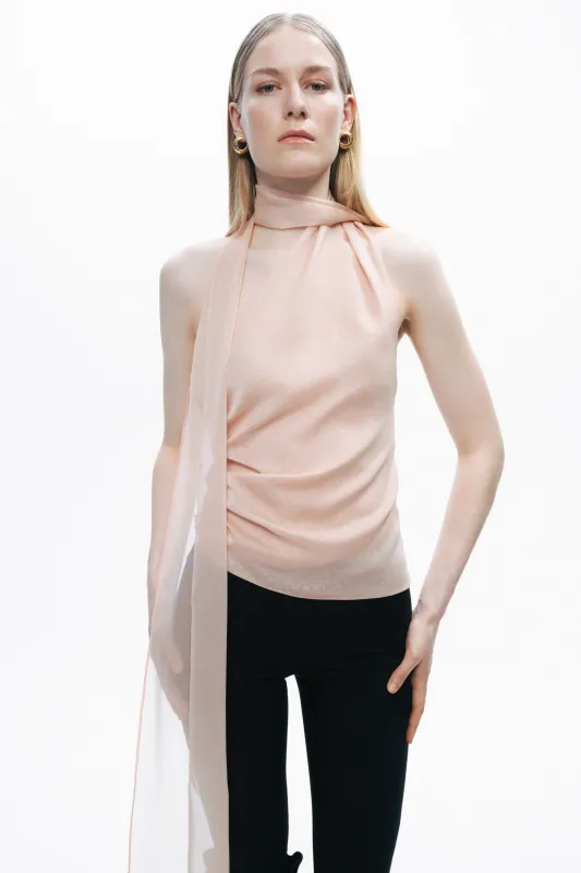 Powder Shawl-Inspired Open Back Blouse sold by Lord & Taylor