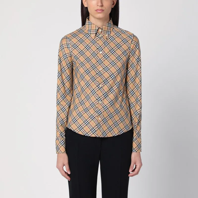 Beige button-down shirt with Check pattern sold by Lord & Taylor