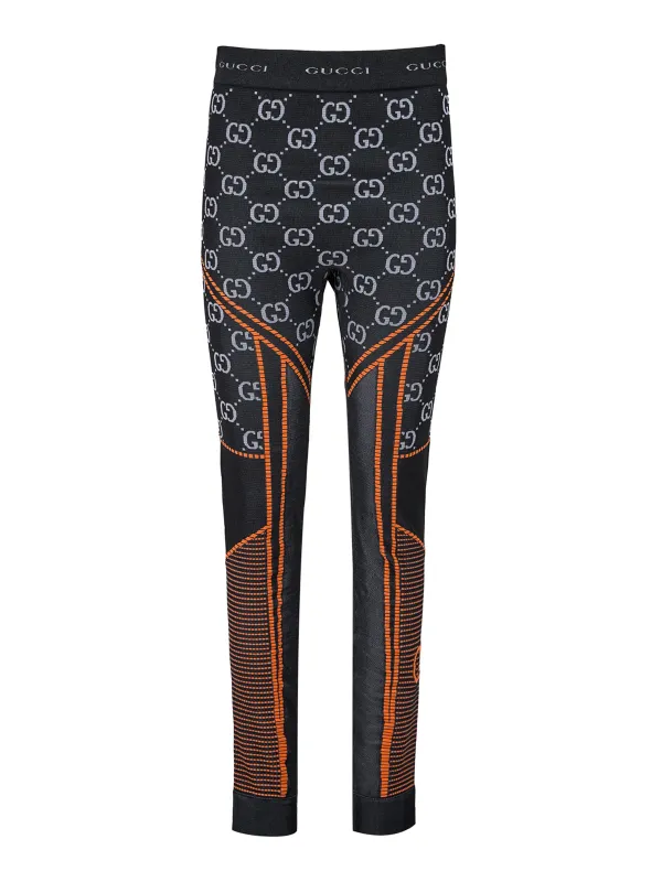 Black Polyamide All over Logo Leggings Pants made by Gucci