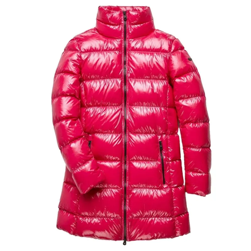 Fuchsia Shimmer Long Down Jacket sold by Lord & Taylor