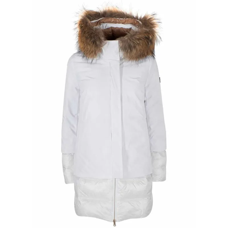Chic Quilted Nylon Down Jacket with Fur Hood sold by Lord & Taylor