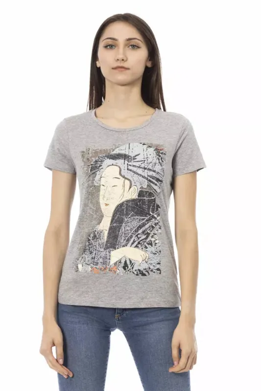 Gray Cotton Women T-Shirt made by Lord & Taylor