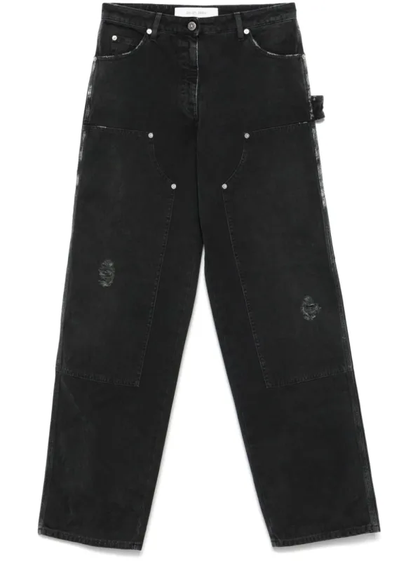 Jeans with distressed effect and front patches sold by Lord & Taylor