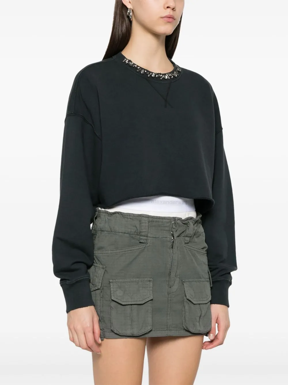 Cropped Cotton Sweatshirt with Crystals on the Front sold by Lord & Taylor product image thumbnail 3
