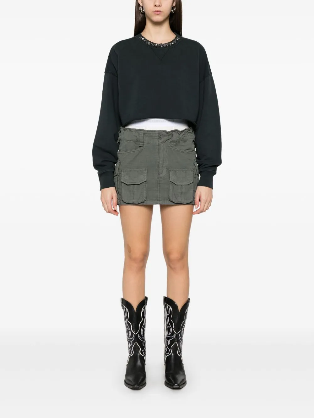 Cropped Cotton Sweatshirt with Crystals on the Front sold by Lord & Taylor product image thumbnail 4