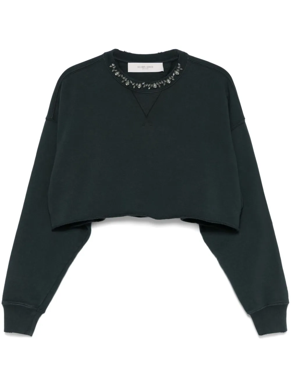 Cropped Cotton Sweatshirt with Crystals on the Front sold by Lord & Taylor