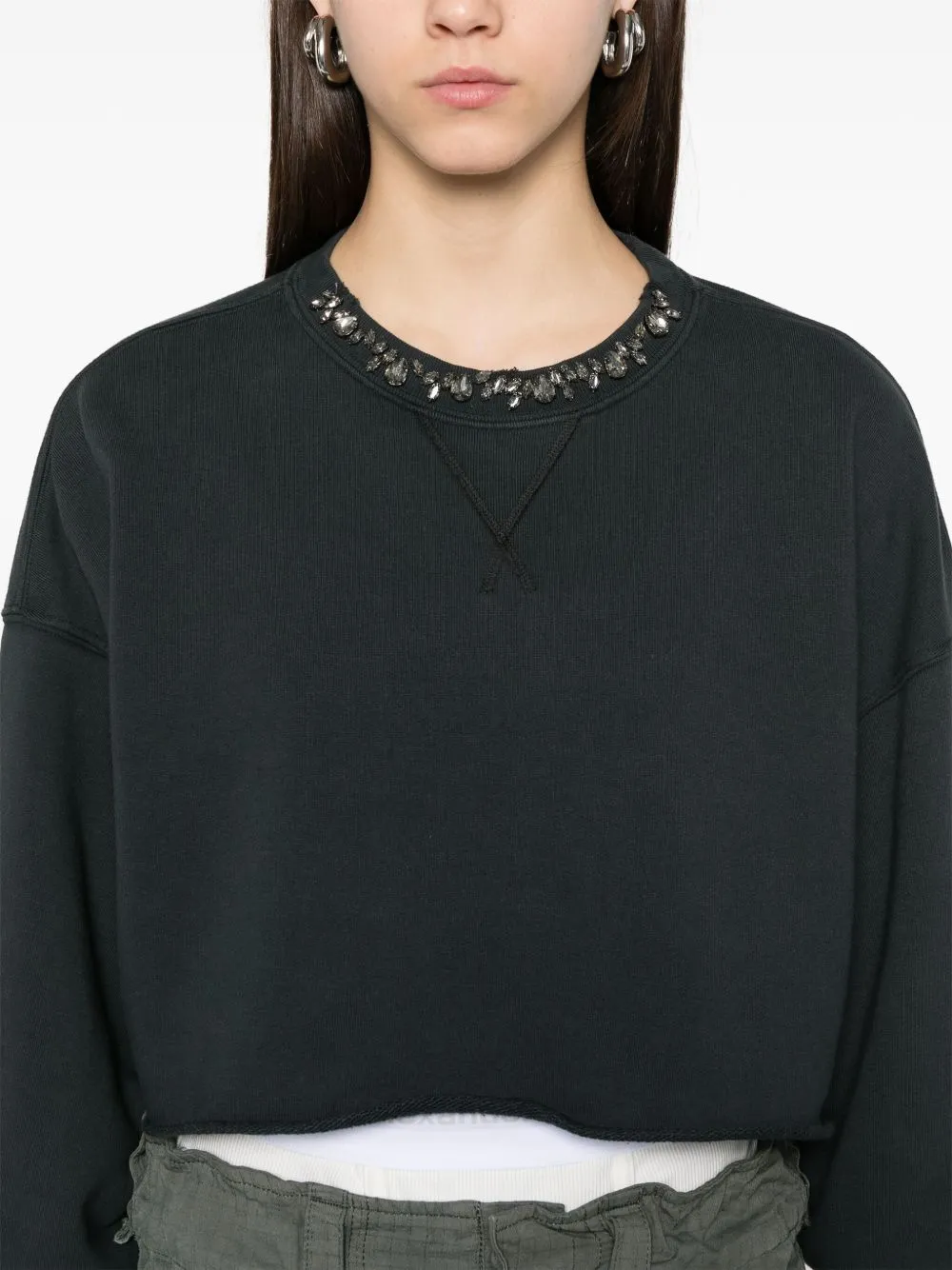 Cropped Cotton Sweatshirt with Crystals on the Front sold by Lord & Taylor product image thumbnail 5