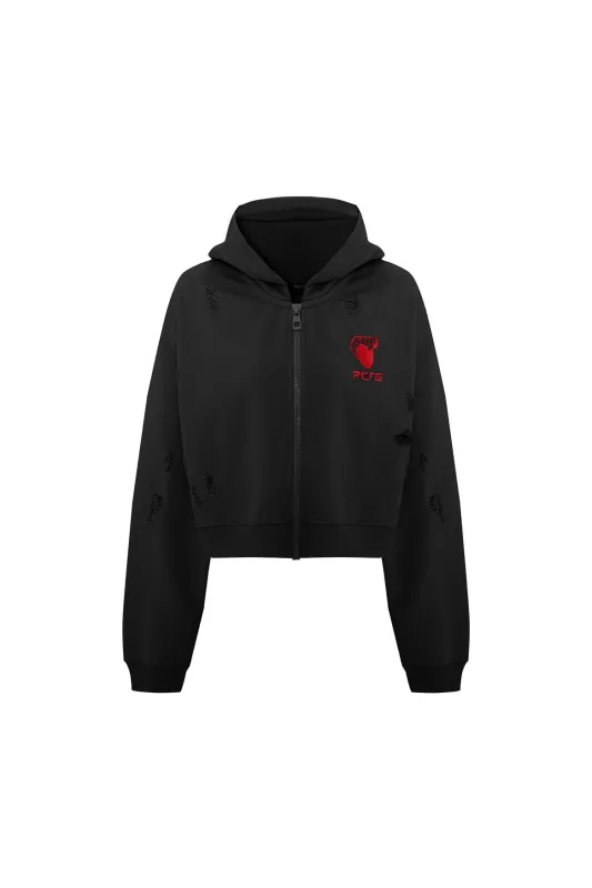Destroyed Zip Up Hoodie - Black sold by Lord & Taylor