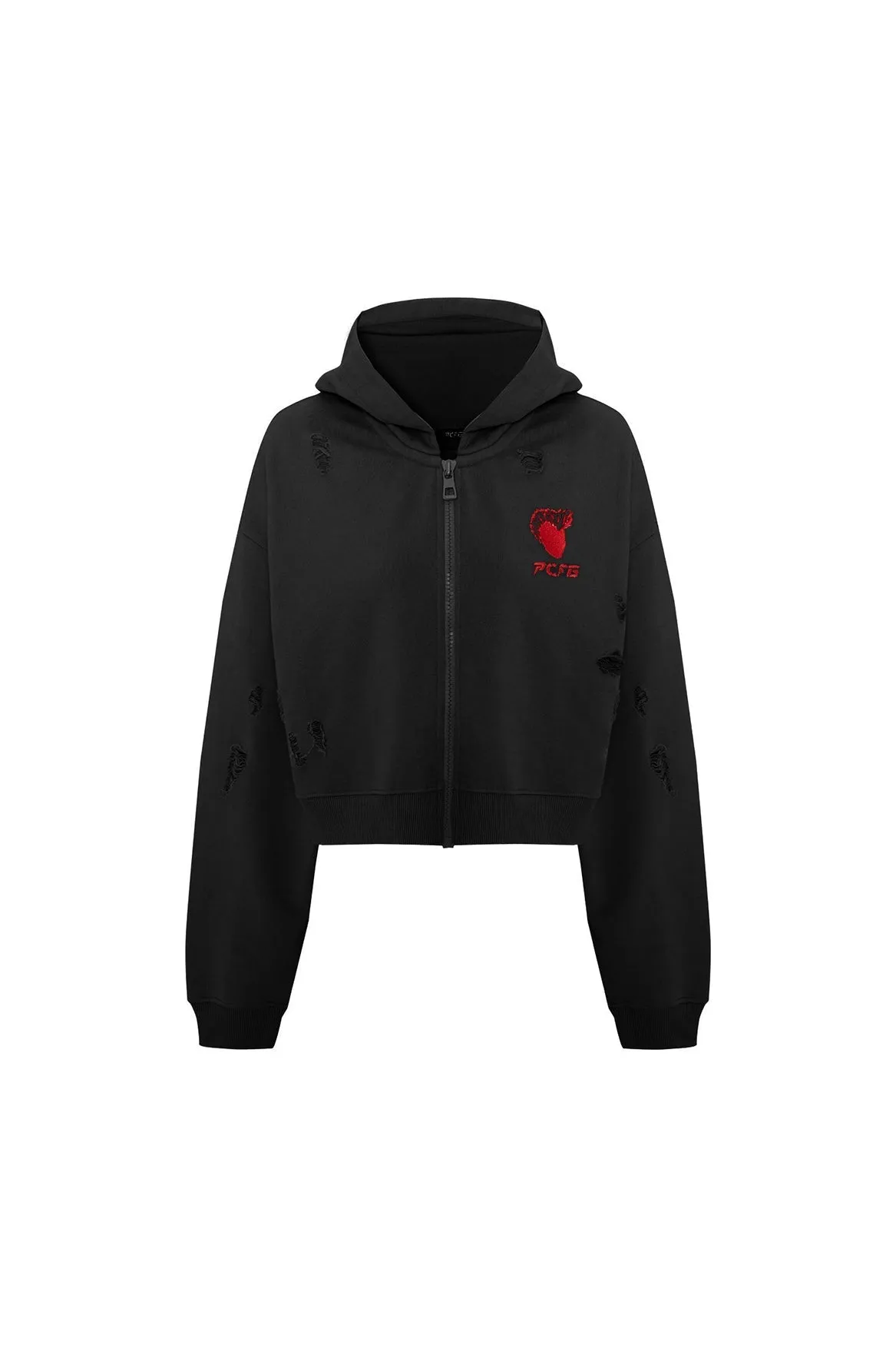 Destroyed Zip Up Hoodie - Black sold by Lord & Taylor