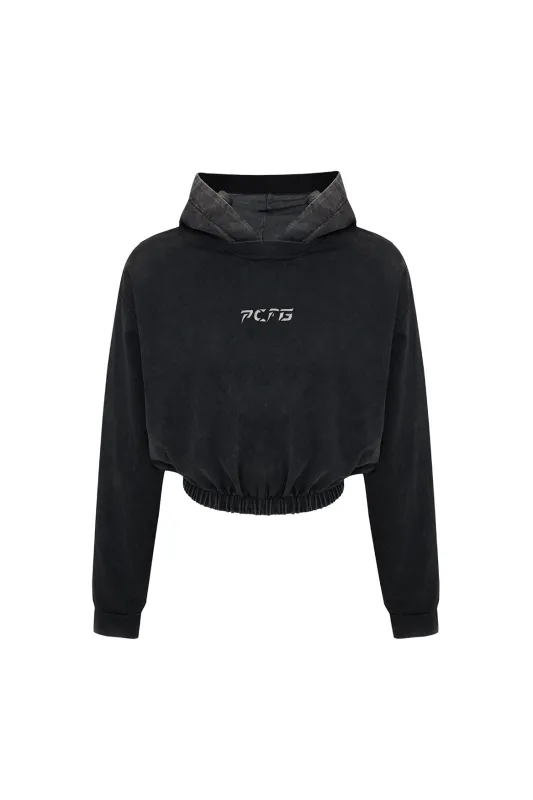 Acid Washed Crop Hoodie - Black sold by Lord & Taylor