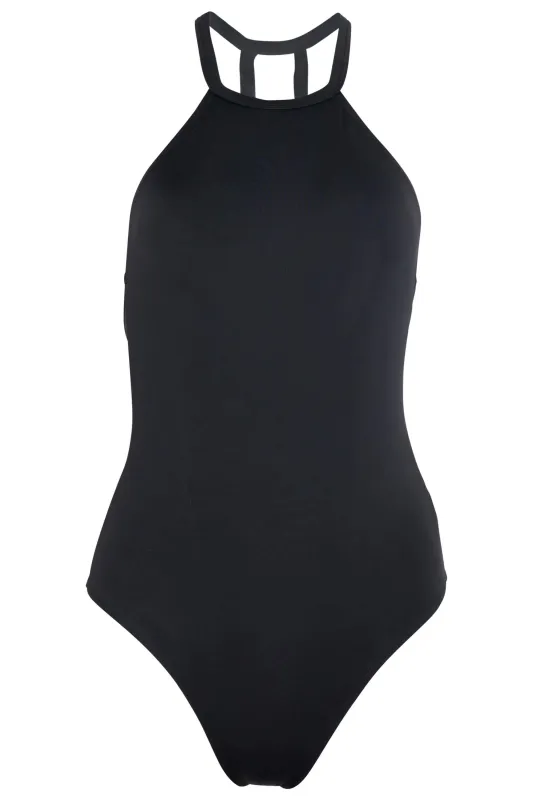 Denise High Neck One Piece Swimsuit in Black sold by Lord & Taylor