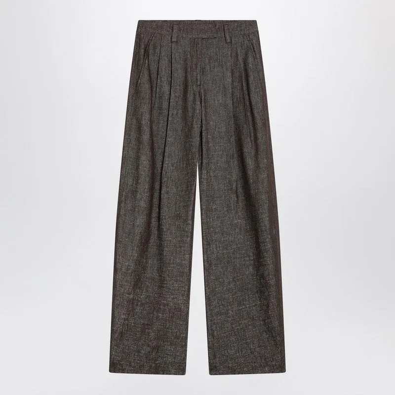 Brunello Cucinelli Wide brown trousers in cotton blend sold by Lord & Taylor
